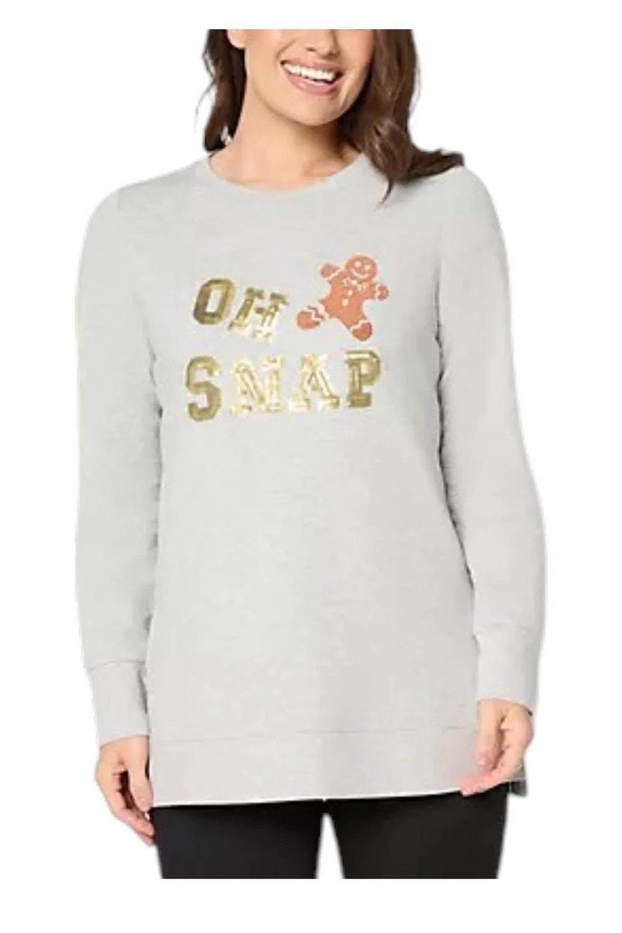 Jingle Belles by Kim Gravel Women's Oh Snap! Gingerbread Top Hthr Grey - Regular